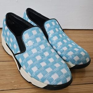 Stylish Blue and White Checkered Women's Sneakers
